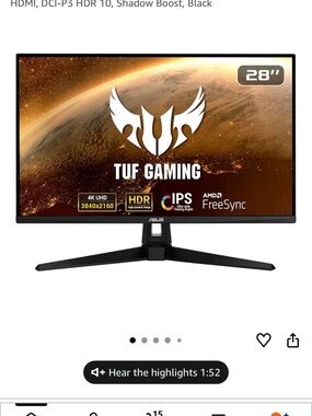 ASUS 28" 4K Gaming Monitor in Black